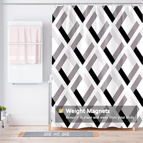 Miniatura 196 de Cortina de ducha de tela blanca con contrapeso inferior, calidad de hotel impermeable, 72 x 72 pulgadas, lavable a máquina B-blanco,Beige