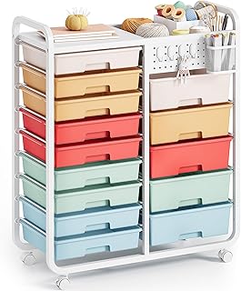 Carrinho com rodas de 14 gavetas com placa perfurada, carrinho de armazenamento com rodas e alças para oficina, escritório, cozinha, multicolorido Global Recycled Standard Global Recycled Standard Global Recycled Standard