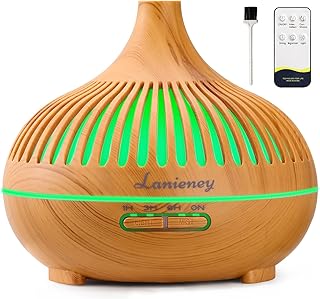Aromatherapy Essential Oil Diffuser for Large Room, 550ml Humidifier with 3 Mist Mode 4 Timer Up to 24H of Continuous Aroma with Remote Control, Waterless Auto-Off, 15 Color Light Changing, Wood Grain