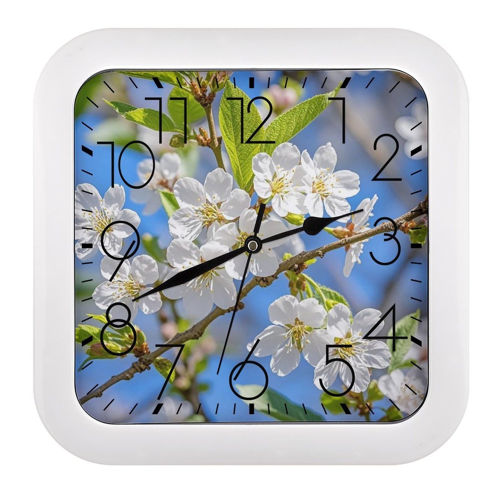 LZQPOEAS Beautiful Spring Cherry Blossoms Wall Clock Fashionable Versatile Silent Wall Clock Simple Elegant Non Ticking Analog Clocks Easy to Install Square Modern Clocks for Home Decoration