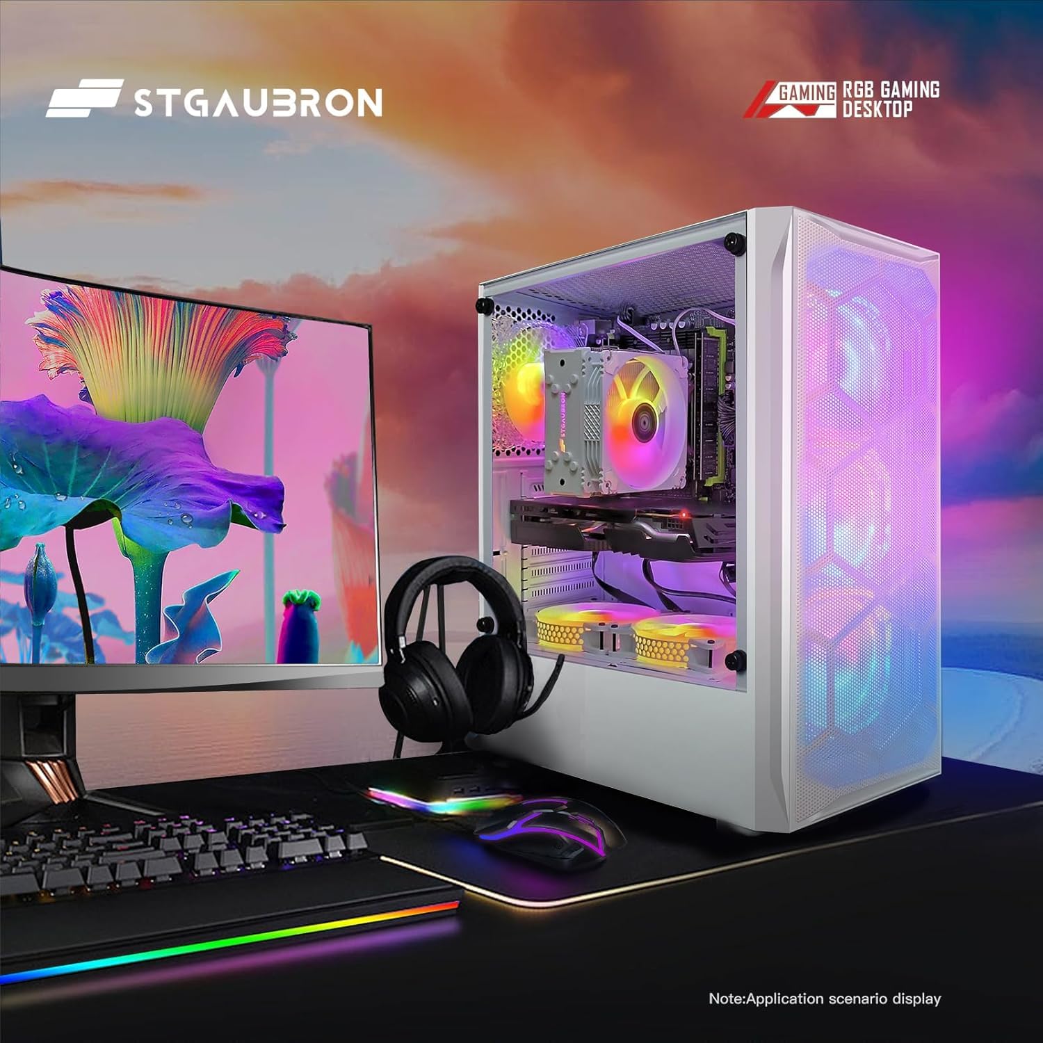 STGAubron Gaming PC Computer Desktop, Intel Core i7 8th Gen up to 4.1G, GeForce RTX 3050 6G, 16G DDR4, 512G SSD, WiFi 6, BT 5.2, RGB Fan x6, Windows 11 Home
