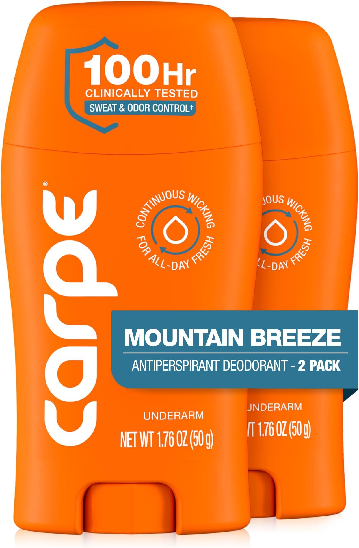 Carpe Underarm Antiperspirant Deodorant for Men and Women - 100 Hour Sweat & Odor Control - Clinical Strength Deodorant for Men - Long Lasting Deodorant Antiperspirant - Mountain Breeze - 2 Pack