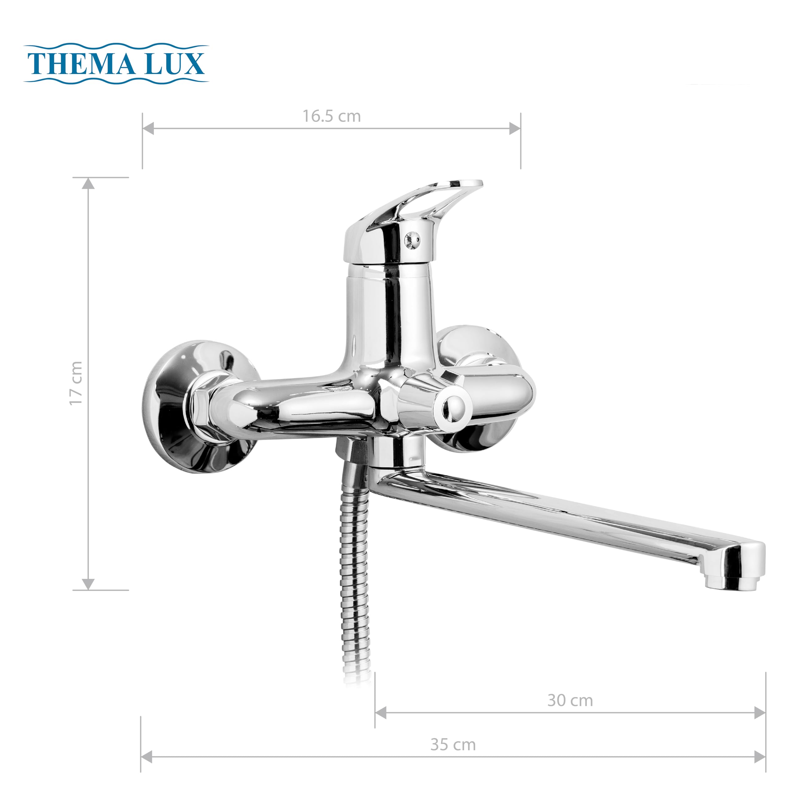 Rubinetto Vasca da Bagno con Doccetta, Tubo e Supporto | Miscelatore Doccia - Design Classico ed Elegante | Rubinetto Doccia con Rivestimento Cromato | Miscelatore per Doccia - 30cm