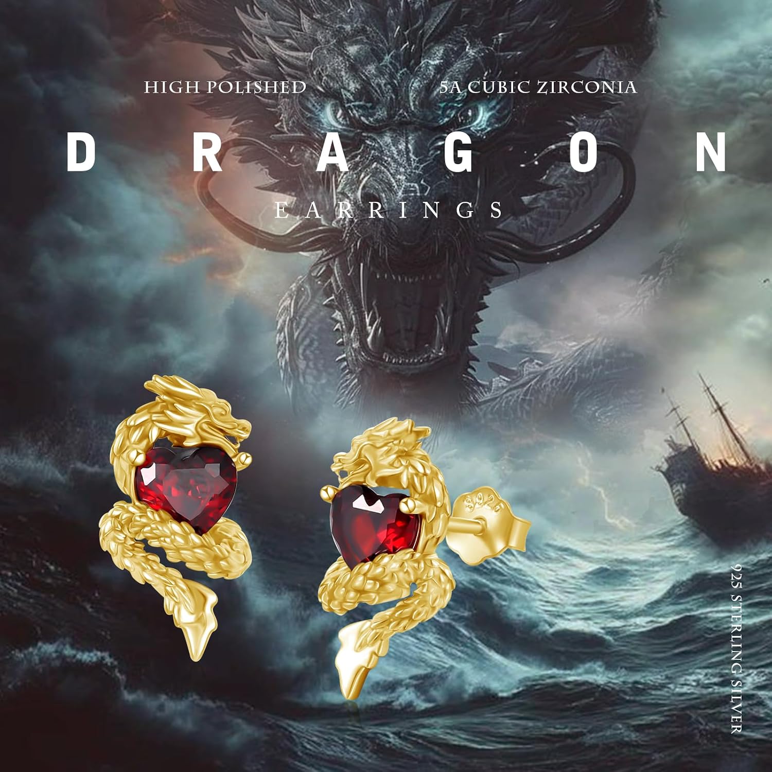 Dragon Earrings for Women Men, 925 Sterling Silver Dragon Earrings, Vintage Dragon Jewelry Gift for Women Men