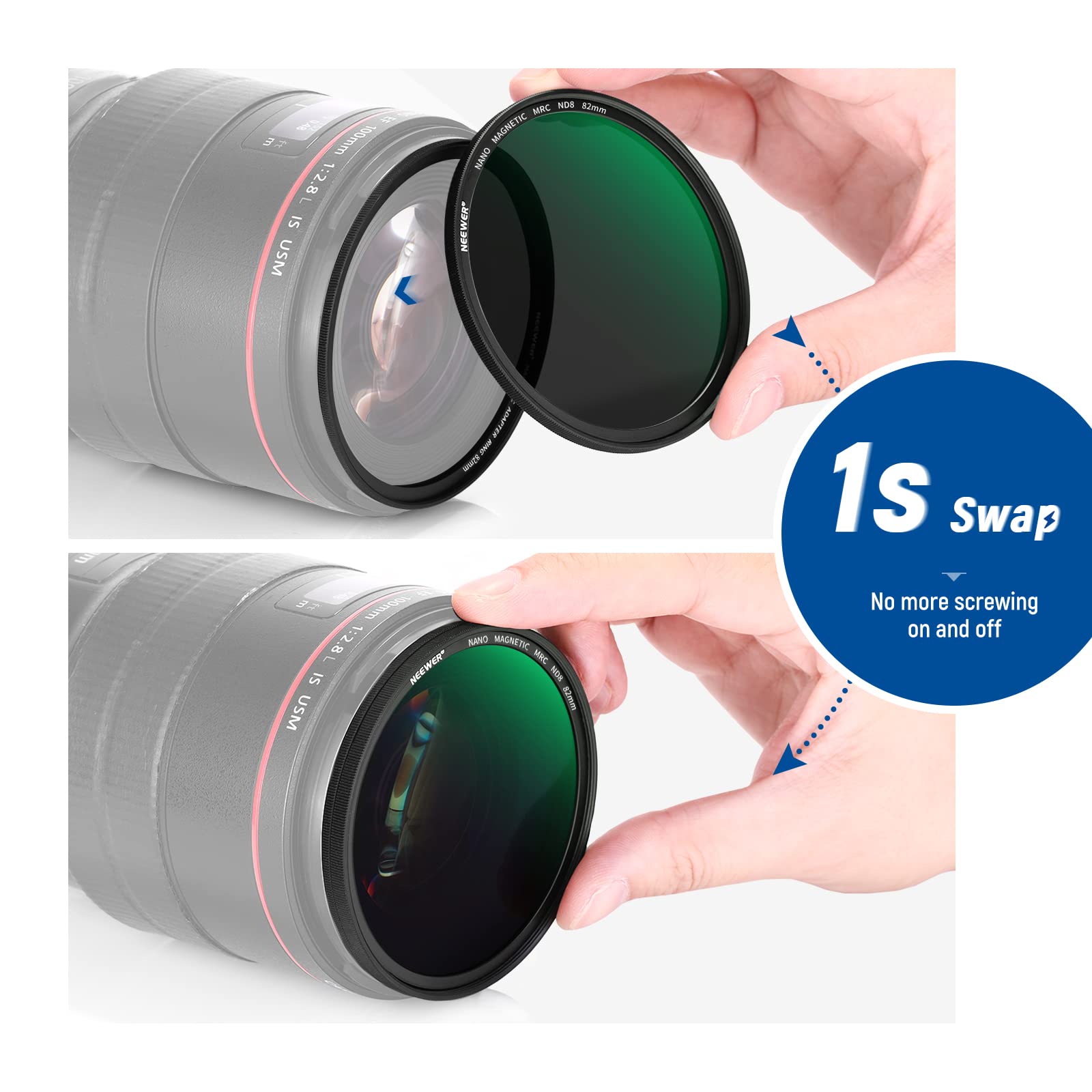 NEEWER 5 in 1 Kit Filtri ND 82mm Magnetici, Filtro Black Diffusion 1/4+Filtri Soft GND8+ND8+ND64+Anello Adattatore Magnetico, Vetro Ottico HD/multistrato/ultra sottile/resistente ai graffi