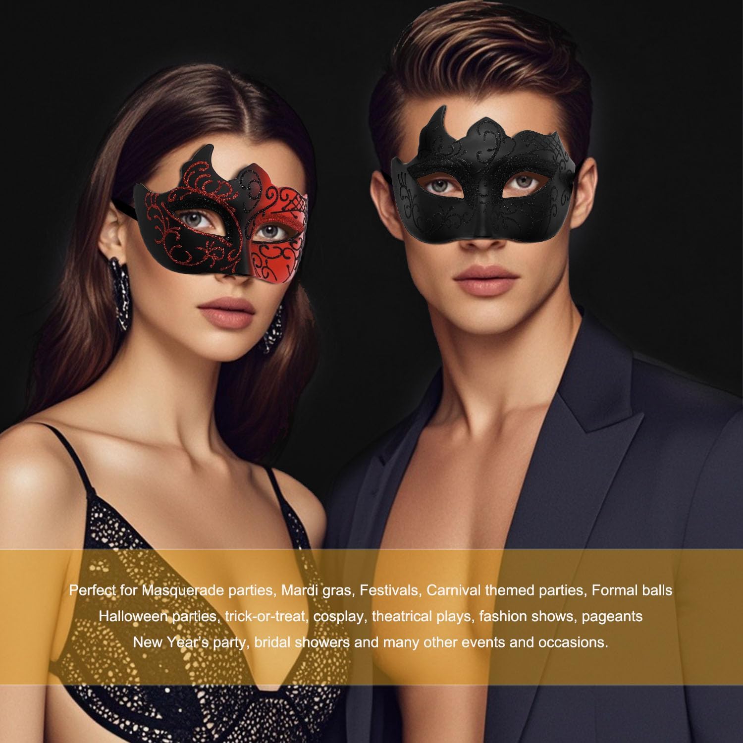 Masquerade Mask for Women Men Couple Venetian Mask Vintage Retro Mask for Halloween Costume Party Mardi Gras (Gold Blue) - Image 7