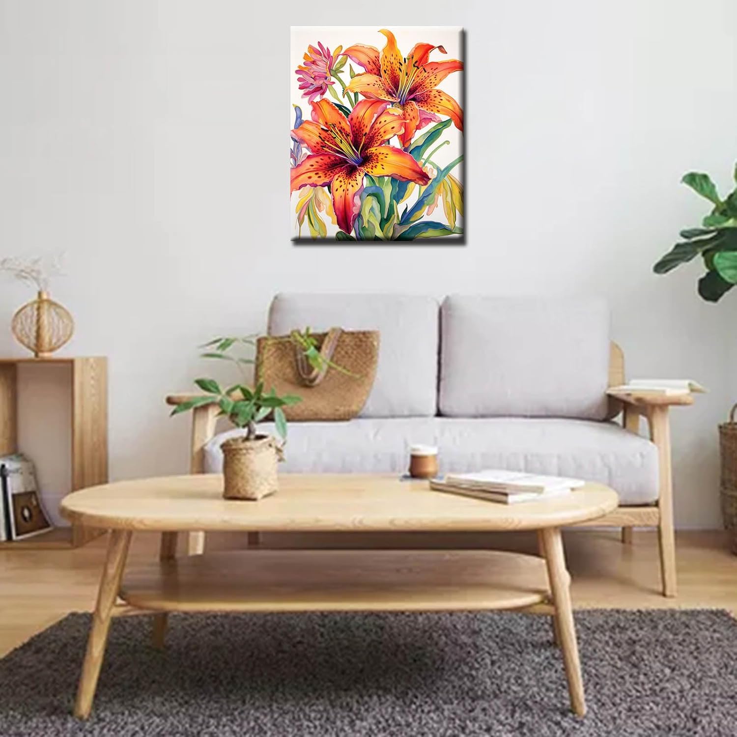 Aihonmin Yellow Floral Paint by Number for Adults Oil Painting for Kids,Paint by Number Green Leaf Paint by Numbers Abstract Paint by Number Kits Graffiti Paint by Numbers for Beginner（DIY Frame）