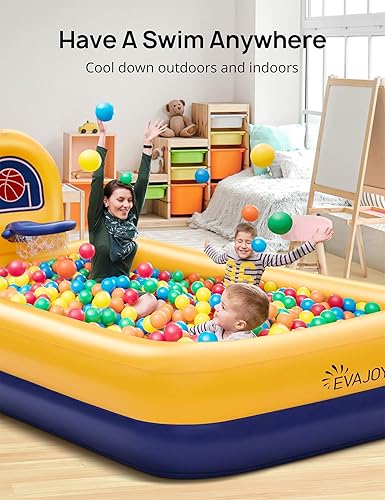 Vista 29 de EVAJOY - Centro de juegos inflable, piscina infantil con tobogán para niños, aspersor, tema de hielo y nieve con muñecas inflables, fácil