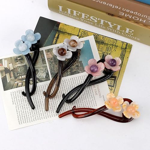 Vista 69 de Ahoney 4 pasadores de perlas para mujer, pinzas francesas 4.2 con perlas elegantes para cabello grueso (plata + dorado)