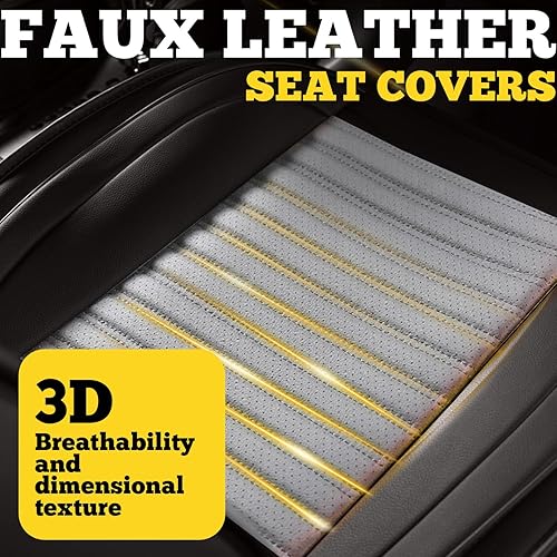 Miniatura 58 de LINGVIDO - Fundas de piel sintética con respaldo para asiento de automóvil, transpirables, impermeables, universal y antideslizante, para SUV, Beige