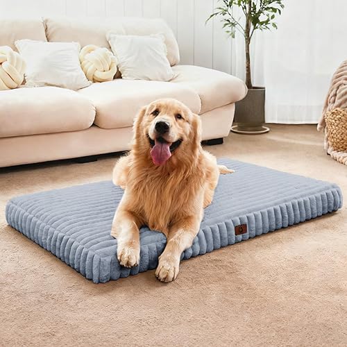 Miniatura 1 de Camas para perros de gran tamaño, cama ortopédica para mascotas con forro impermeable, superficie de felpa corta suave y espuma de jaula de huevos,