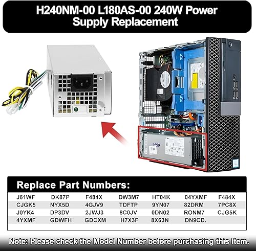 Miniatura 2 de LXun L240ES-00 H240ES-02 B240AM-02 240W Fuente de alimentación compatible con Dell OptiPlex 3050 5050 7050 Mini Tower J61WF DK87P F484X DW3M7 HT04K