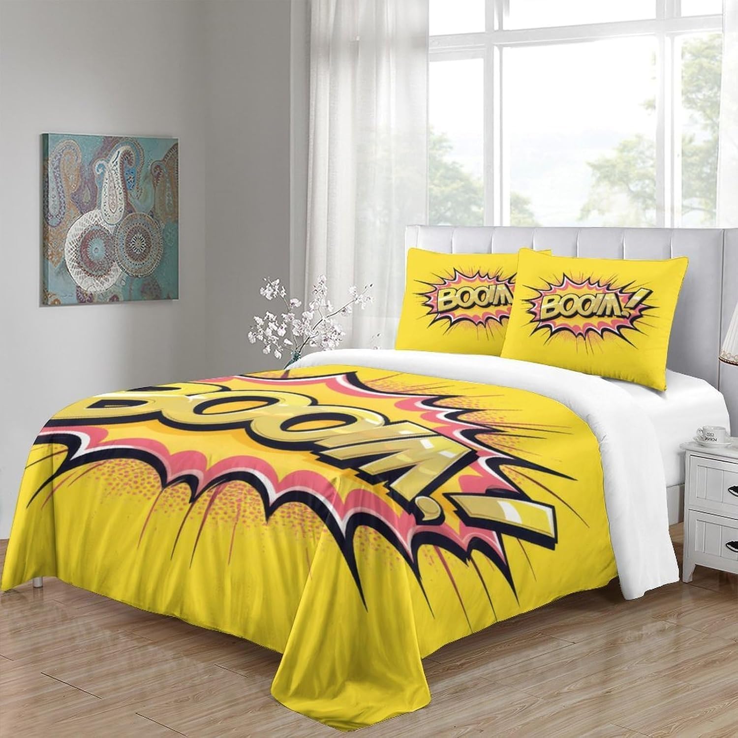 Funda Nordica Cama 135/150 ¡Bum! Ropa de Cama 3D Arte Pop 3 Piezas Suave Transpirable Microfibra Funda Nórdica 240x220 cm y 2 Fundas de Almohada 50x75 cm C.2589