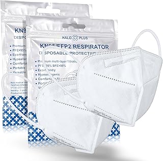 HALO PLUS FFP2 Face Mask, Disposable KN95 Respirator with/without Valve, Optimum 5 Layer Filtration for Daily Prevention & Protection