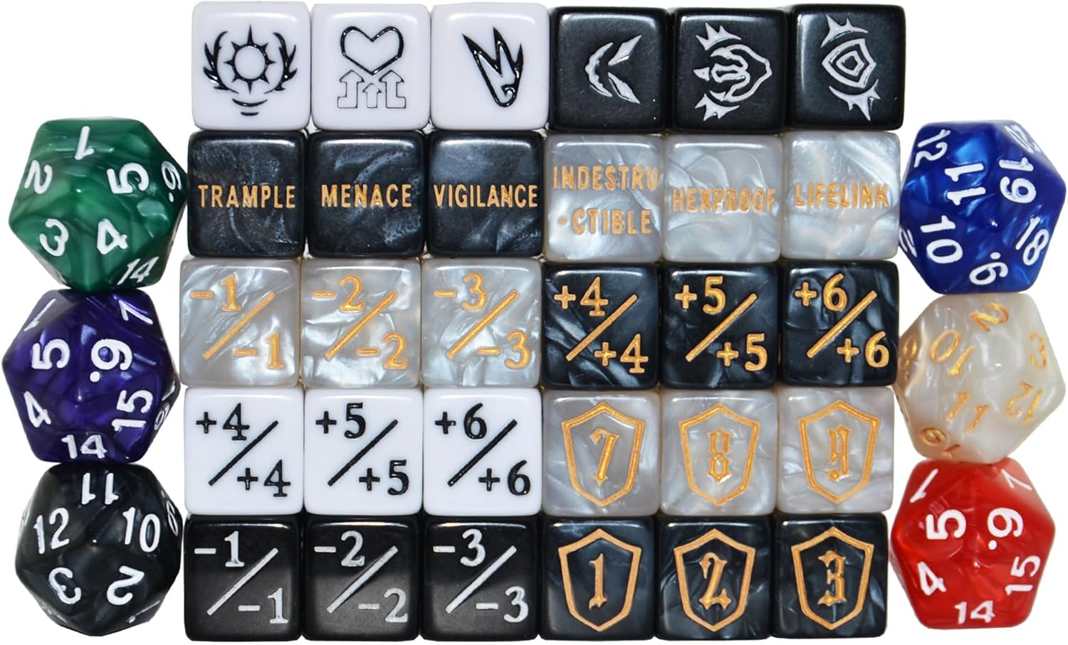 66 Pieces MTG Counter Dice Plus 1 Tokens Life Token Dice Set +1/-1 Counters Abilities Keywords Counters Dices D6 Dice Bulk with Pouch for Magic The Gathering. Card Game Accessories, TCG, CCG