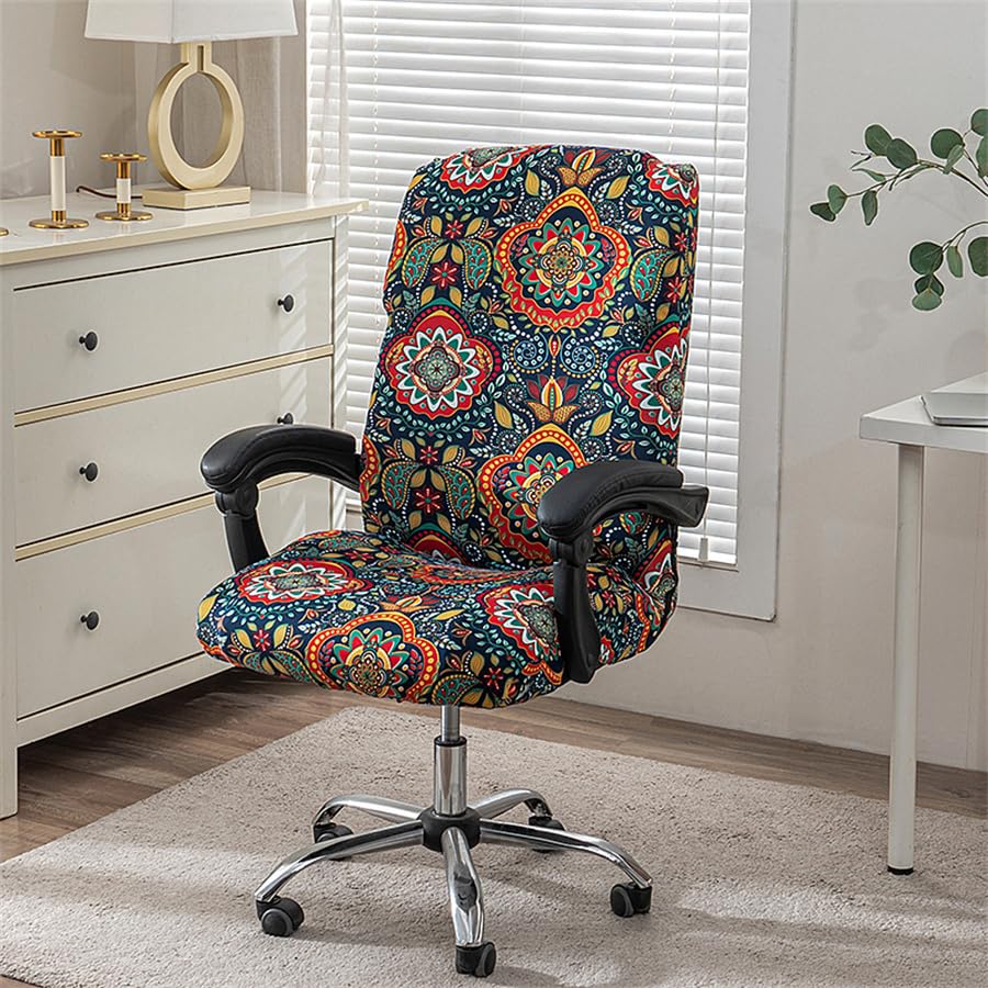 BSYMDH Printed Computer Chair Slipcover Stretch Office Chair Covers Durable Zipper Stretch Computer Desk Chair Cover Gaming Chair Covers Universal