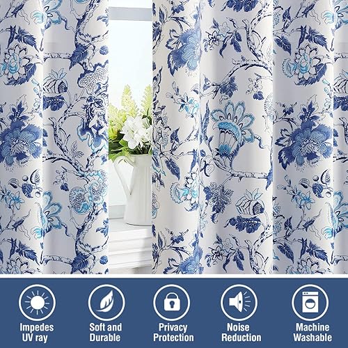 Miniatura 7 de H.VERSAILTEX Cortinas opacas de 108 pulgadas de largo, juego de 2 paneles de cortinas con estampado floral para sala de estar, cortinas de ventana