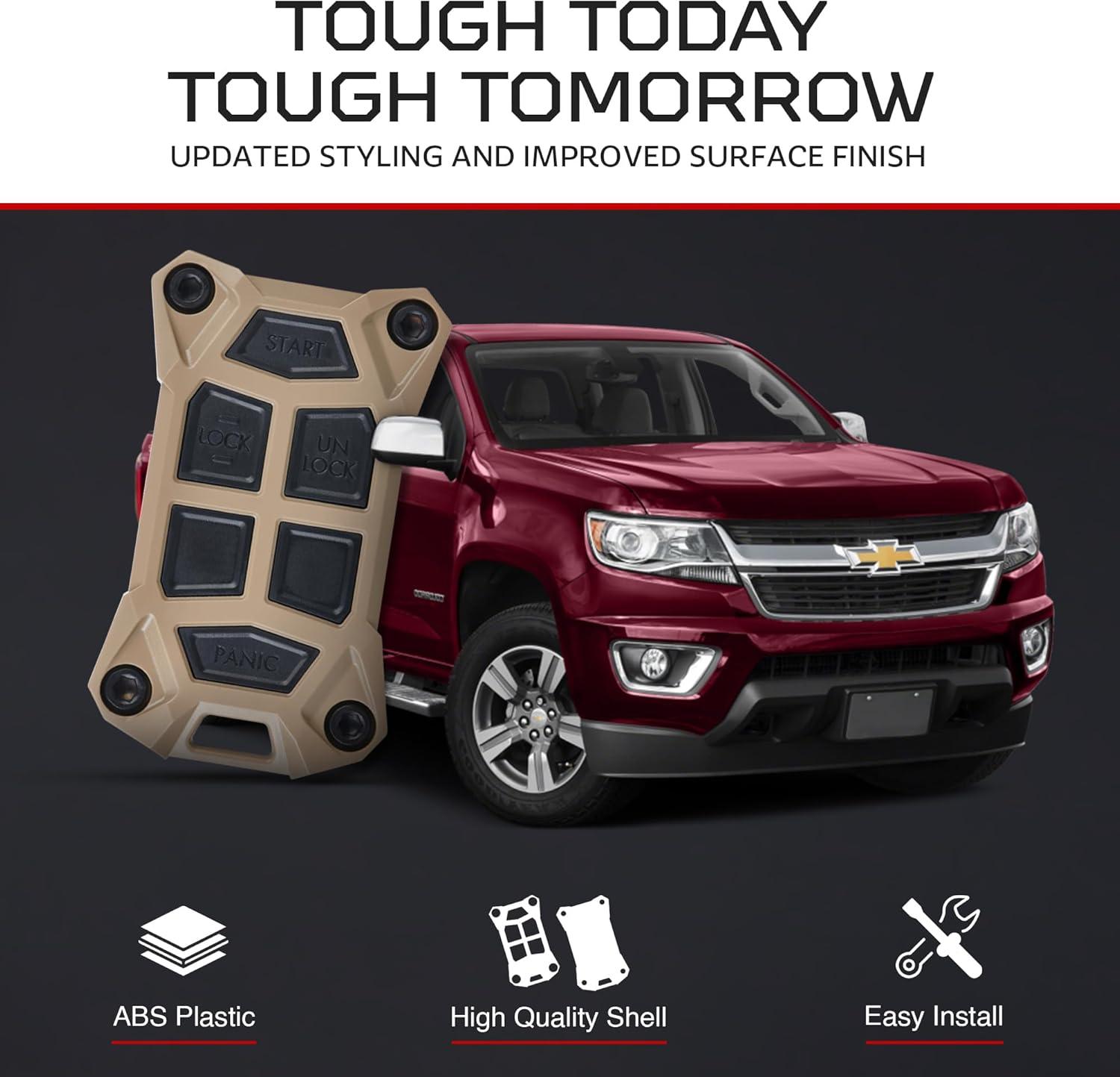 AJT DESIGN Replacement Key Fob Case Compatible with 2014-2018 Chevrolet Silverado, GMC Sierra | 2013+ Chevy Colorado, GMC Canyon | 2012+ Suburban, Tahoe, Yukon | GMC / Chevy Key Fob Shell - Tan