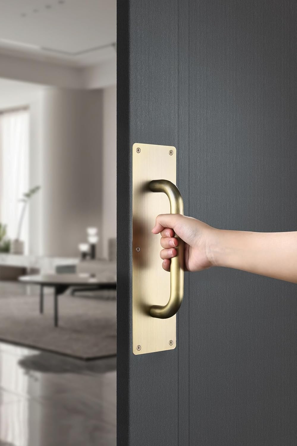 SUYA 12 Inches Push Pull Door Handles Premium Commercial Sliding Barn Door Handle Pull and Push Plate for Front/Back Door/Mark/Restaurant/High Traffic Areas,Antique Bronze (2pcs)