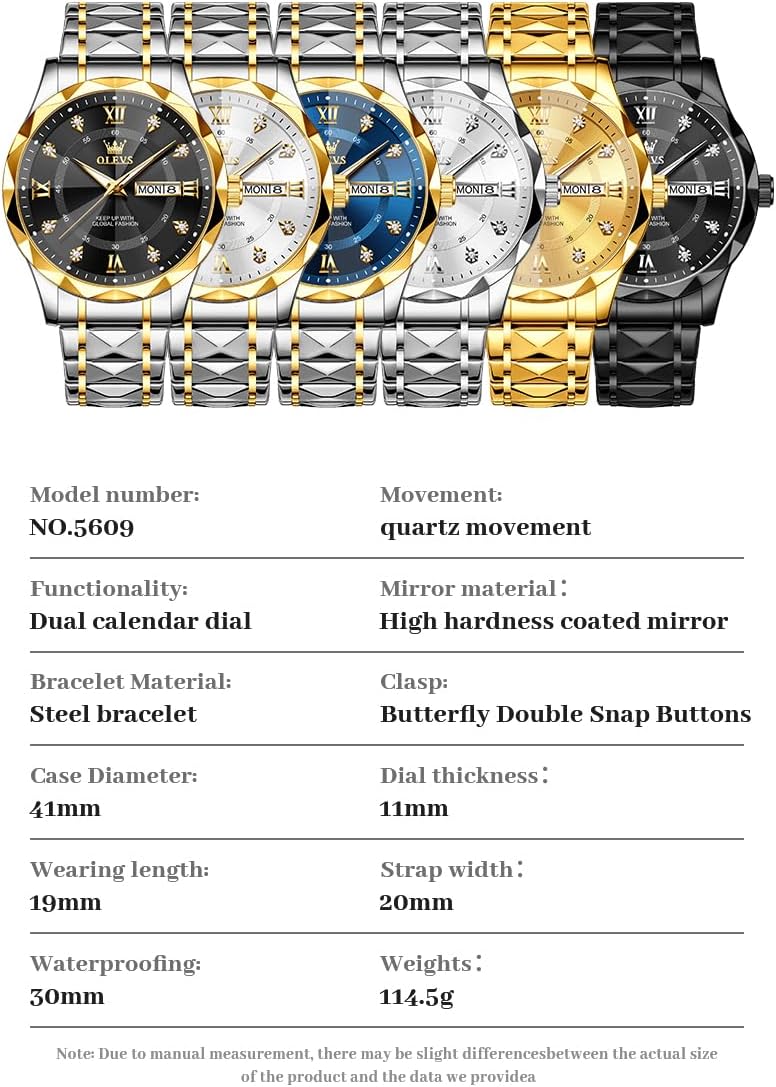 OLEVS Watches for Men Luxury Diamond Casual Large Dial Watches Stainless Steel Waterproof Business Dress Analog Luminous Date Mens Watches - Image 6