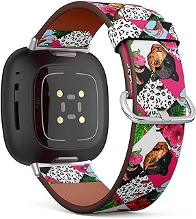 CJBROES Replacement Leather Watch Band, Compatible with Fitbit Versa 3 and Fitbit Sense of Wristband Bracelet Accessory - Tropical Palm Leaves Flowers