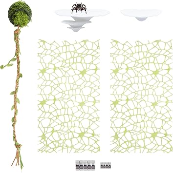 5 Pack Jumping Spider Enclosure Accessories, 1 Hollowed-Out Hideout with Climbing Rope, 2 Climbing Web, 2 Mushroom Habitat Platform, Jumping Spider Enclosure Decorations