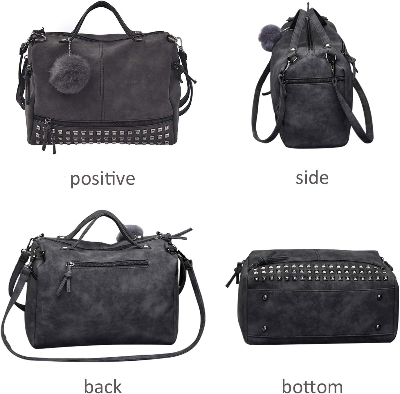 Pahajim Studded Tote Bag for Womens Punk Top Handle Handbags Ladies Casual Rocker Purses Shoulder Satchel Bags - Image 7