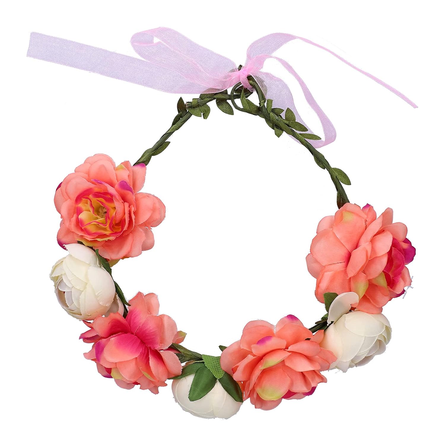 Flower Wreath Headband Floral Garland Headpiece Artificial Floral Crown for Women( Beige)