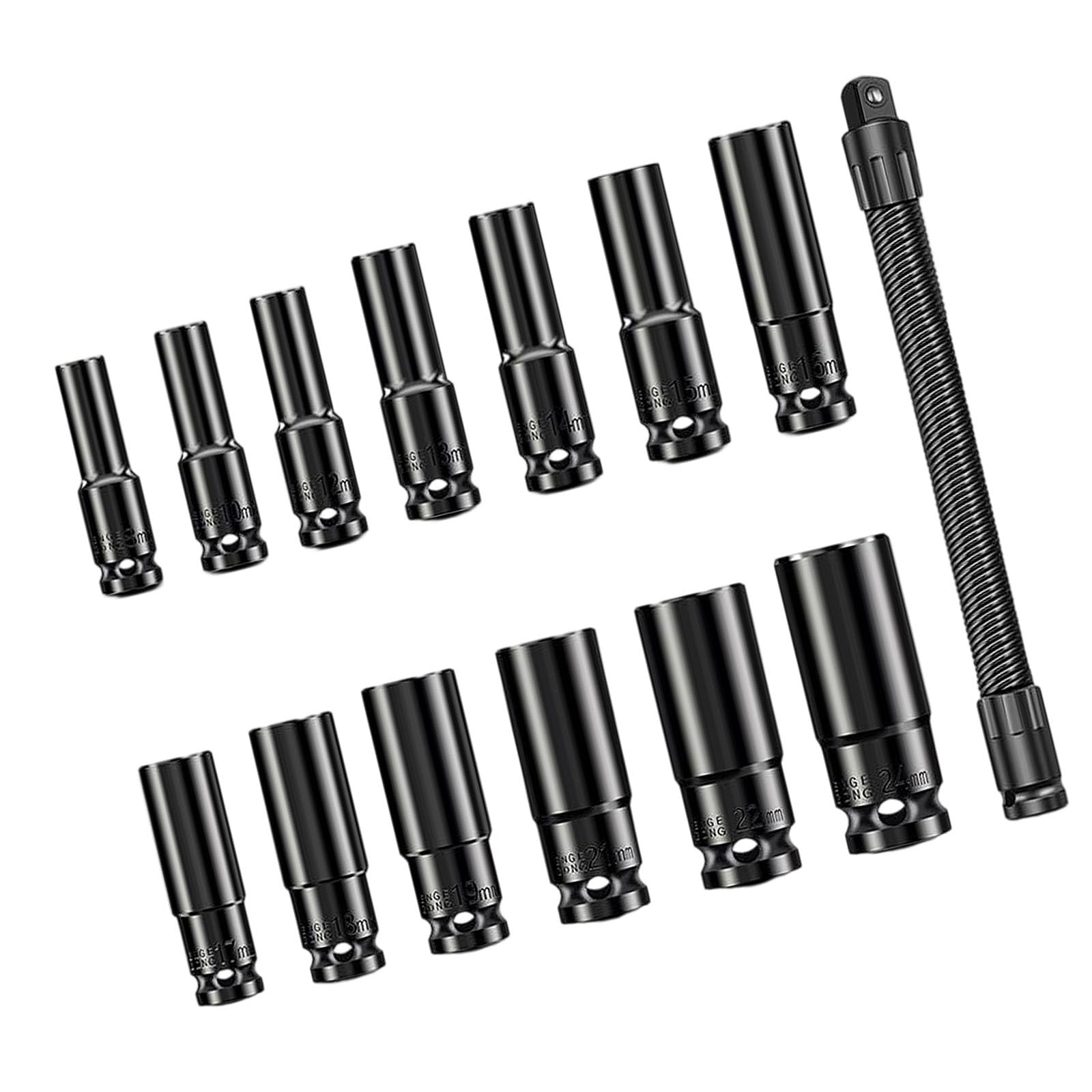 Zbiianxer Duty 14Pcs Ratcheting Socket Wrench Group With Long 250Mm Flexible Shaft Ideal For Automotive And Machinery Work Integrated Technician Accessory Pack