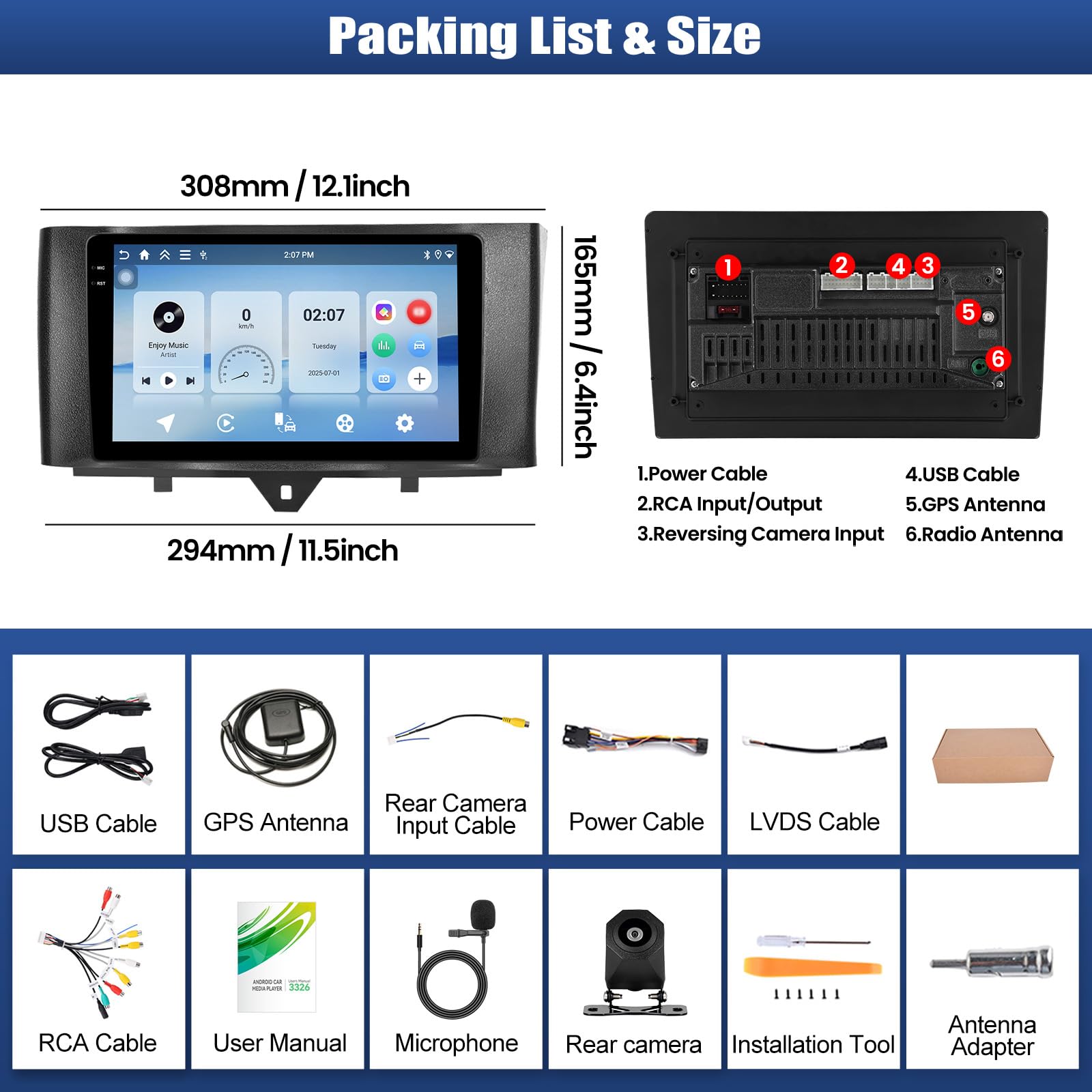 4+128G Android 15 CAMECHO 9 Pollici Autoradio per Mercedes Benz Smart Fortwo W451 2011-2015 con Wireless Carplay Android Auto, GPS Radio Touchscreen con Bluetooth WIFI RDS FM + Telecamera Posteriore
