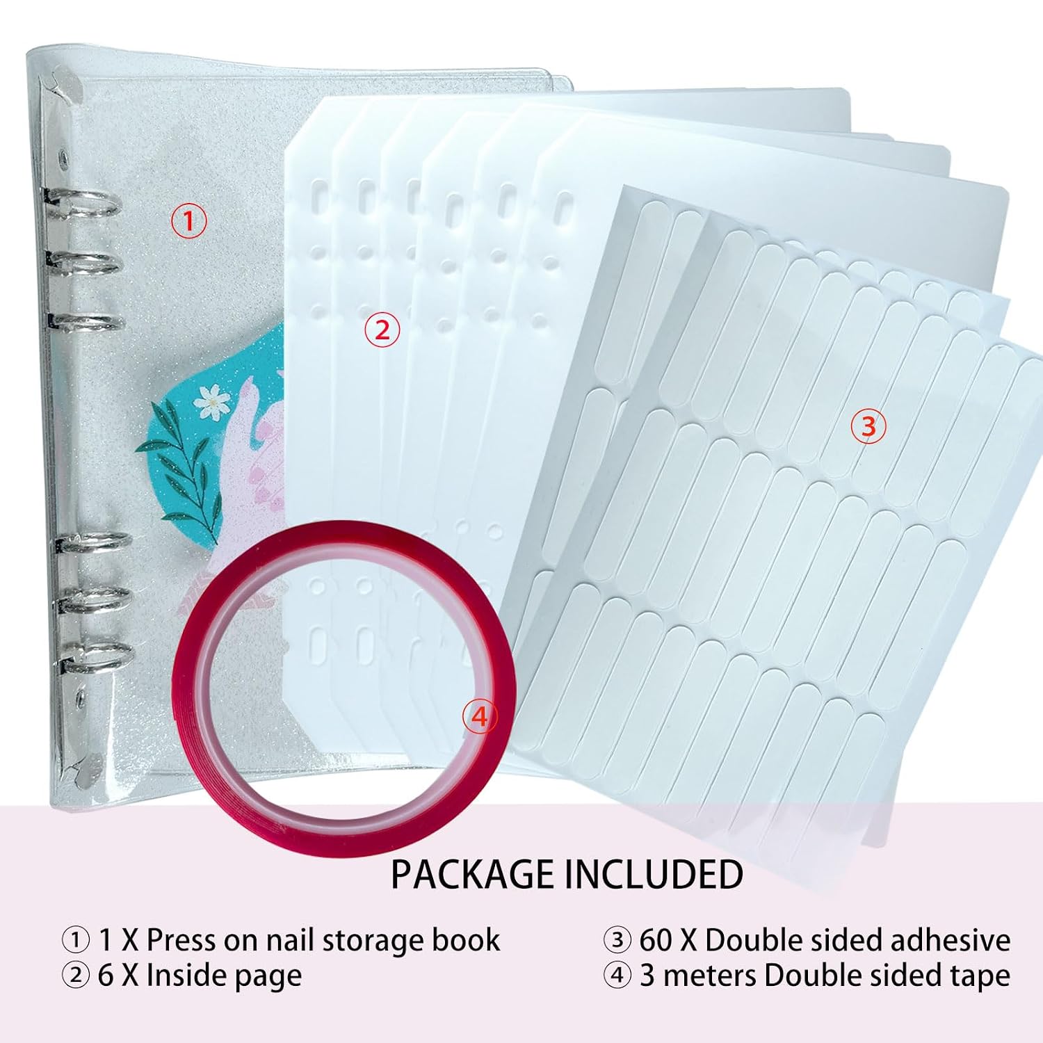 Press On Nail Organizer,10 PCS,A5 Glitter PVC Cover Binder,Press On Nail Packaging for Fake Nail Storage Nail Display Nail Salon Press On Nail Supplies Organizer with Nail Tape(A5(9.37 * 6.89 * 1inch)