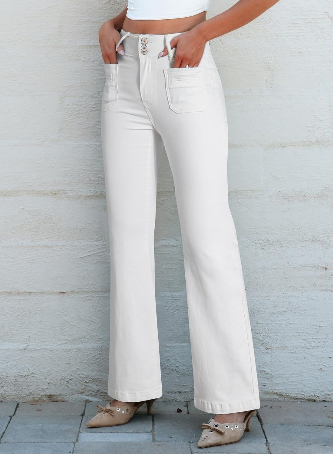 Sidefeel Women's Wide Leg Jeans High Waisted Tummy Control Stretchy Pockets Front Straight Leg Jeans - Image 3