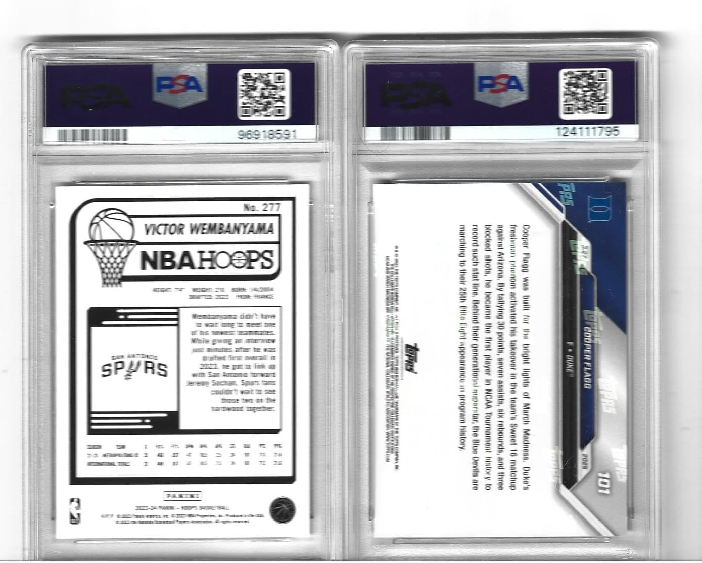 Graded Psa Mint 9 Victor Wembanyama and Cooper Flagg Basketball 2 Card Rookie Rookie Lot Number One Overall Draft Picks Young Superstar Players! You Will Receive Both Cards Shown