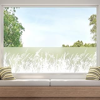dktie Window Film Opaque Privacy Film, Reusable Window Frosted Glass Film, Plants and Grass Static Stickers without Adhesi...