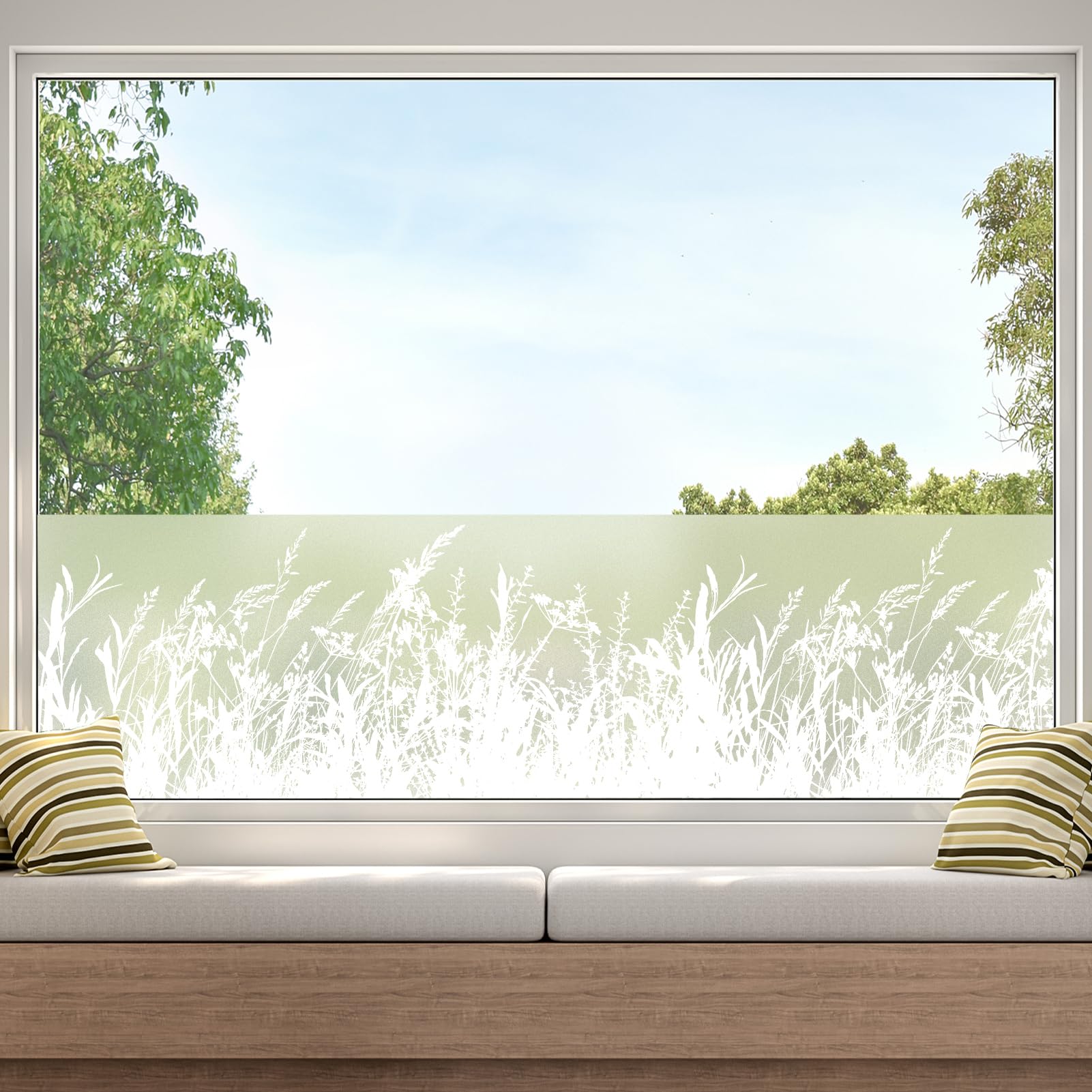 dktie Window Film Privacy Vinyl Frosted Window Film No-Glue Stained Glass Window Film Removable Plant Static Cling Films for Kitchen, Bathroom, Kids Room 44.5X200CM