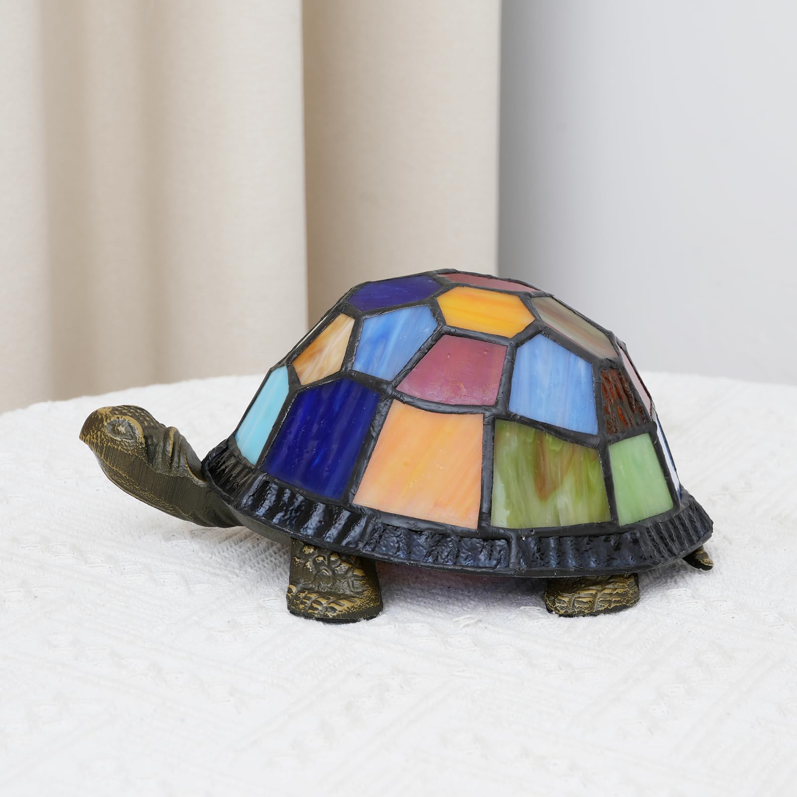 NUODITOS Tiffany Turtle lamp Stained Glass Turtle Night Light Small Table lamp for Bedside Living Room Children's Room Decoration Desk Lamp Mini Decor Nightstand Light - Image 4