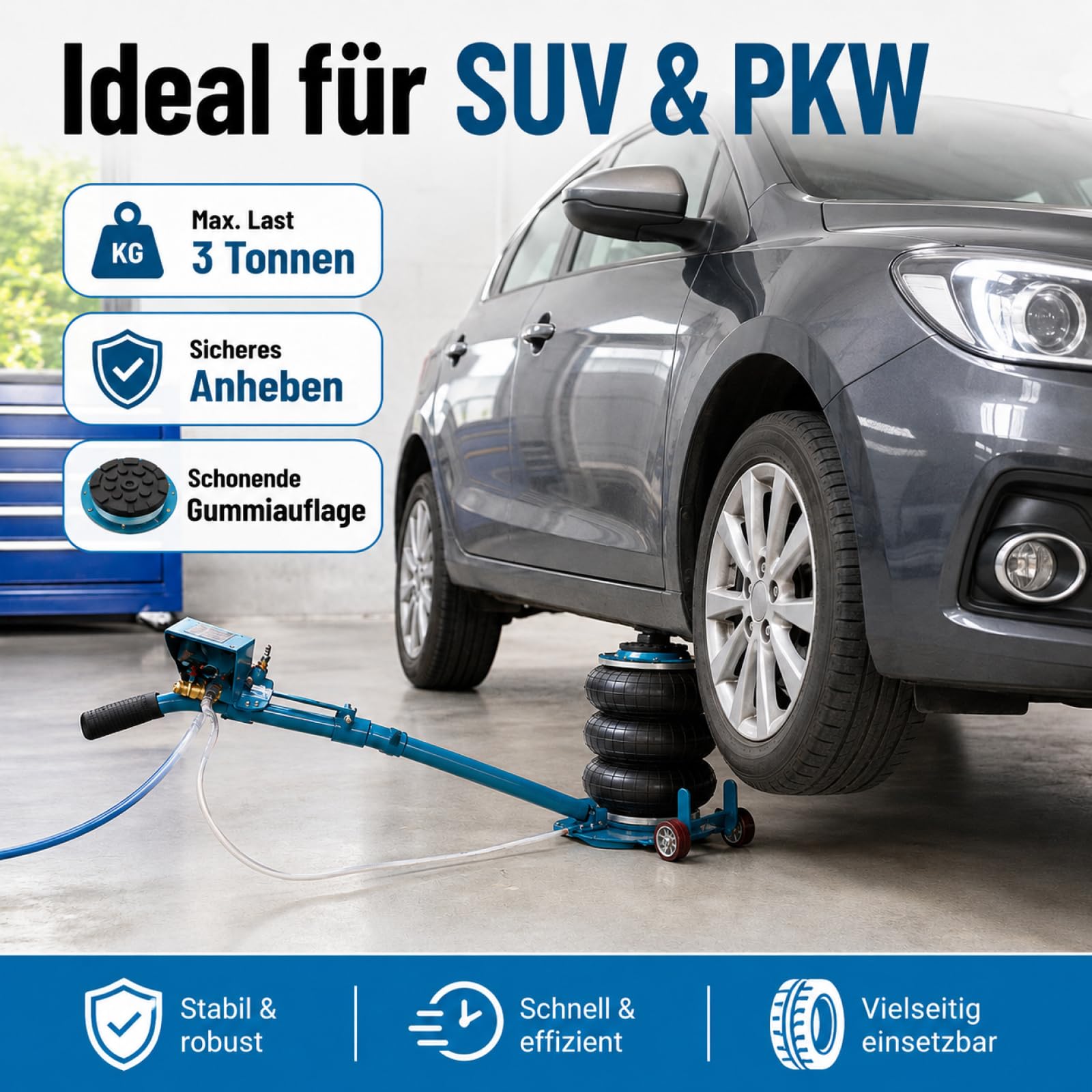 BITUXX® Pneumatischer Wagenheber Druckluftwagenheber Luftkissen Autoheber für KFZ Auto bis 3000Kg 3T