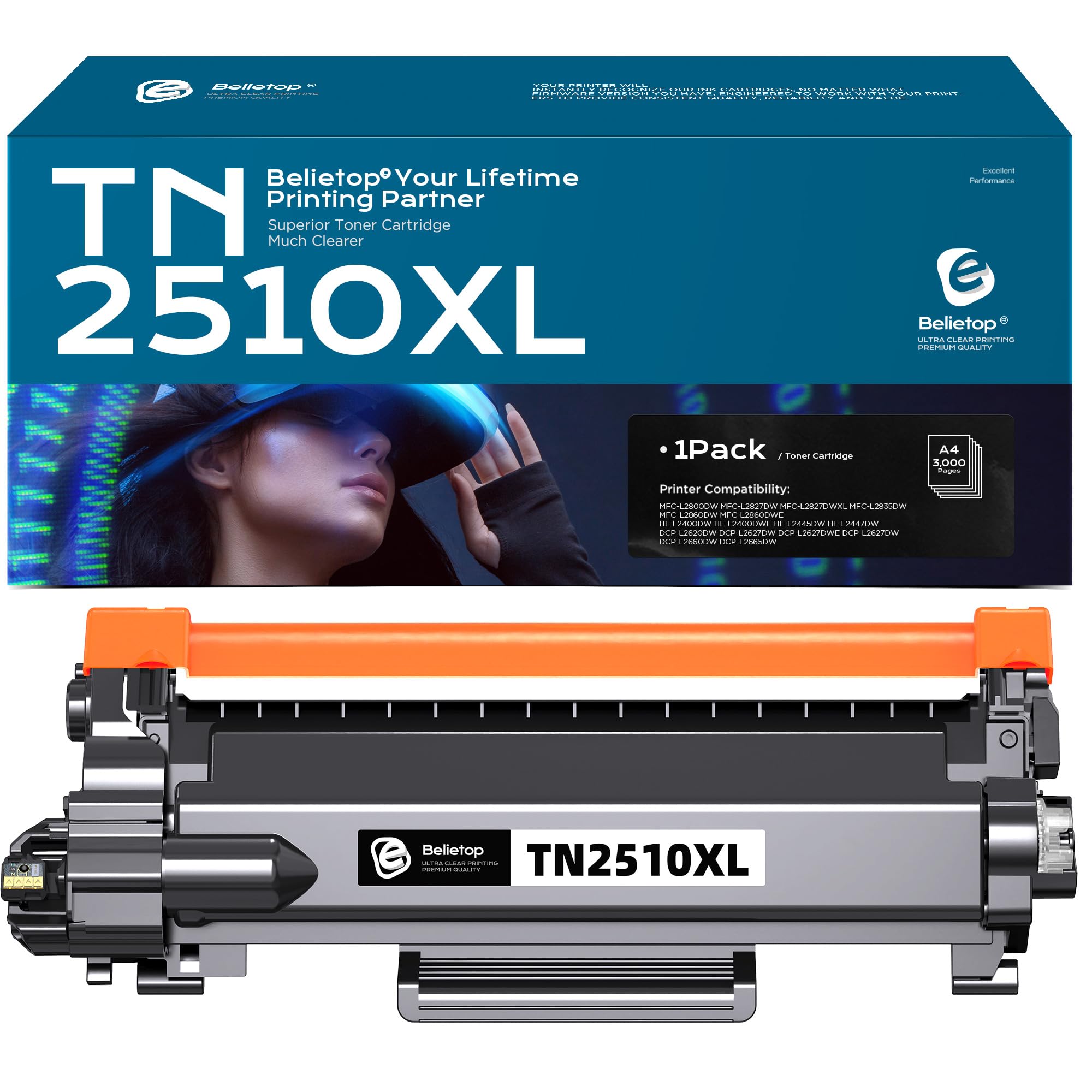 belietopTN-2510XL Toner Dark Black Compatible for Brother TN2510XL for MFC-L2800DW MFC-L2835DW DCP-L2665DW DCP-L2660DW DCP-L2620DW HL-L2445DW HL-L2400DW HL-L2400DWE Laser Printer (1 Black)