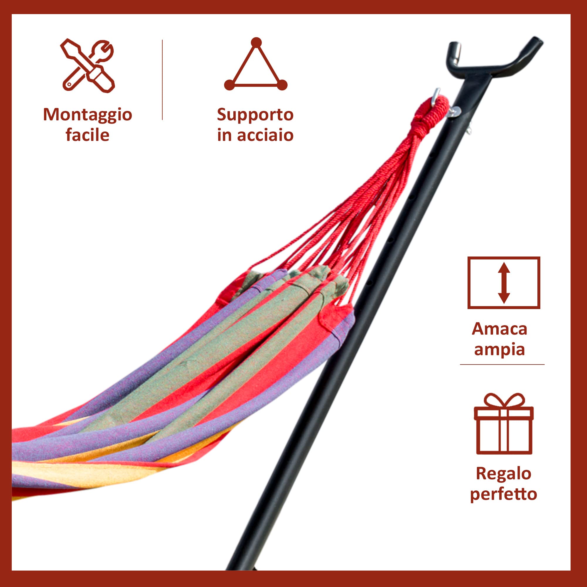 Outsunny Amaca da Giardino Autoportante con Struttura in Acciaio e Cotone Multicolor, Custodia Inclusa