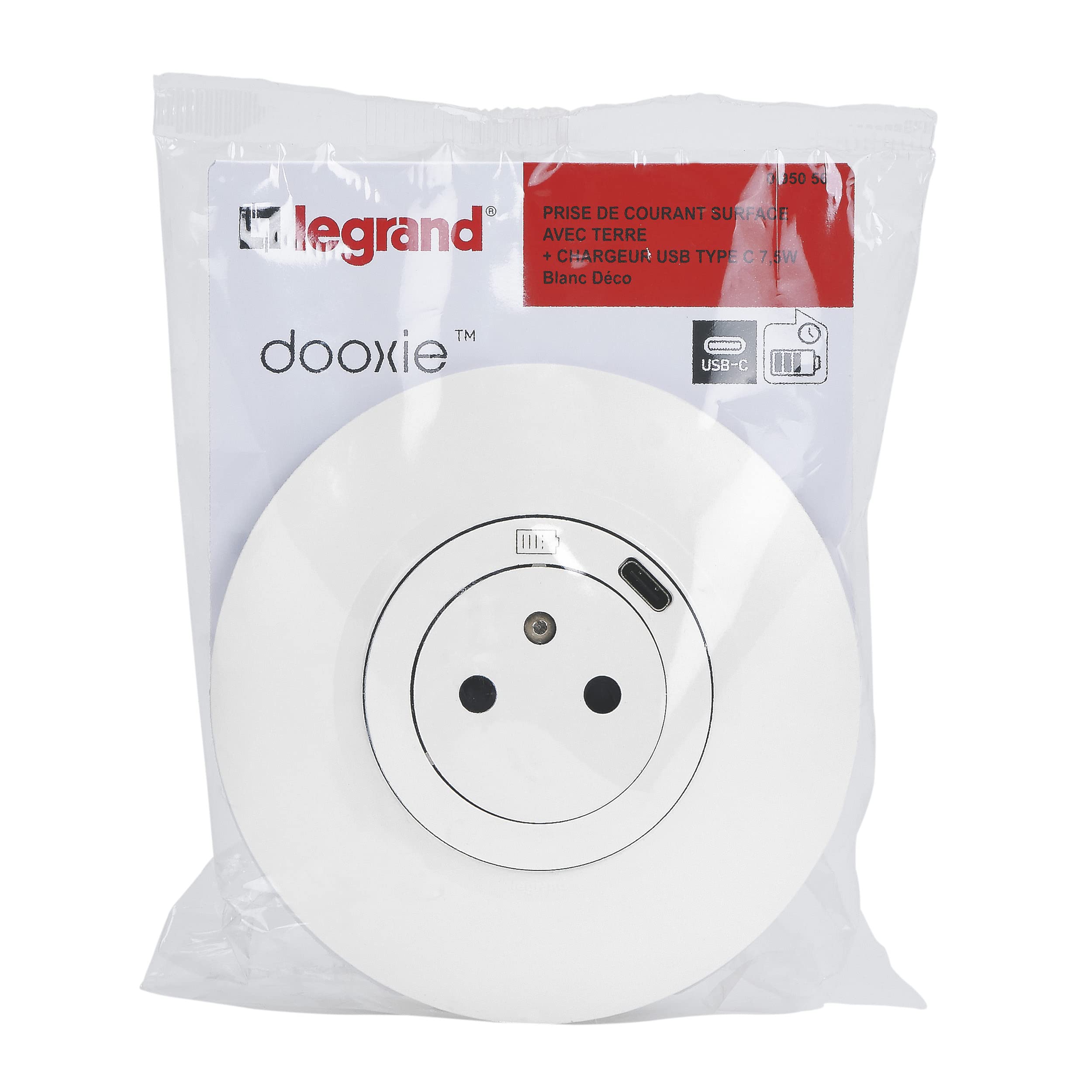 Legrand - Prise de courant surface 2P+T standard FB avec chargeur USB type C Complet . Dooxie, Blanc
