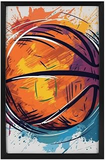 GHEPSDW Wall Art, Colorful Basketball Wood Frame Canvas Painting Ready to Hang, Modern Decorative Artwork for Living Room, Bedroom, Office And Kitchen