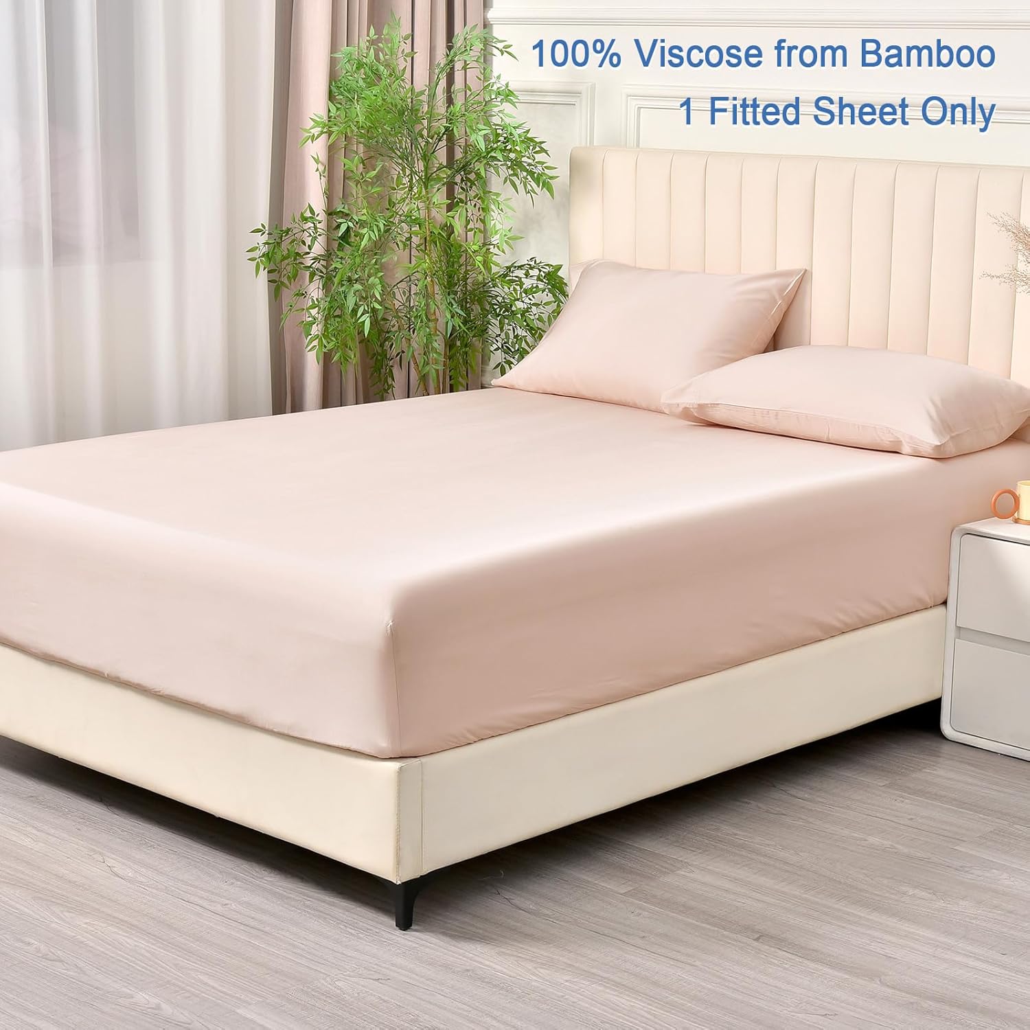 PHF 100% Rayon Derived from Bamboo Fitted Sheet Queen Size, 16" Deep Pocket,2.5cm Wider Strong Elastic Easy Fit, Breathable Silky Soft Skin-friendly for Hot Sleeper,60"x 80",Peach Blush,No Pillowcases