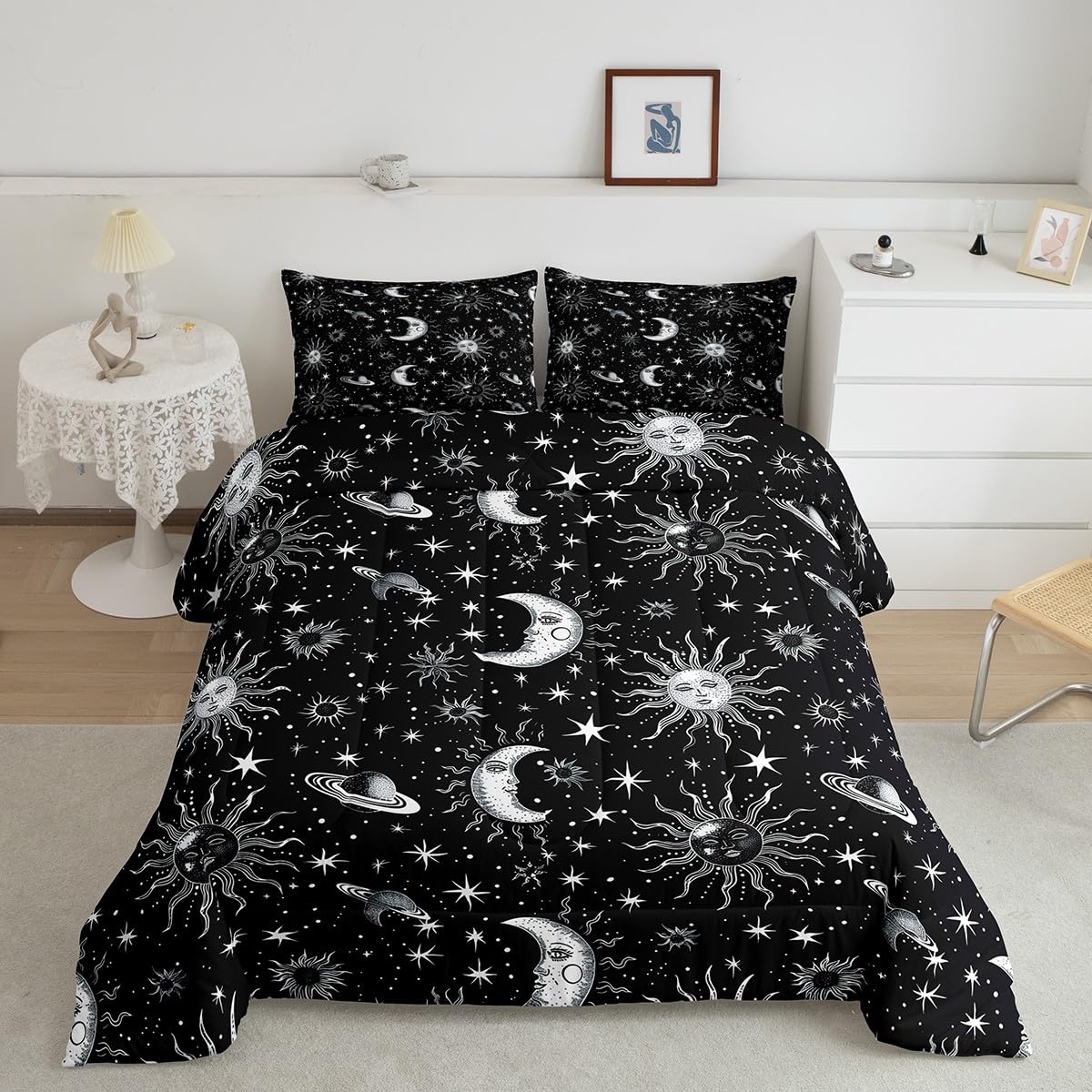 Juego de ropa de cama sol y luna estilo bohemio de microfibra ligera para habitacion