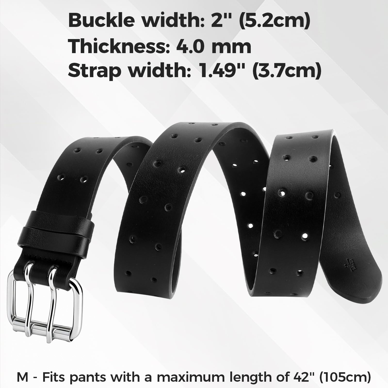 Męski pasek Double Prong skórzany pasek czarny Casual pasek roboczy Heavy Duty, podwójny otwór do dżinsów, długość spodni 135 cm, maks. talia 116 cm