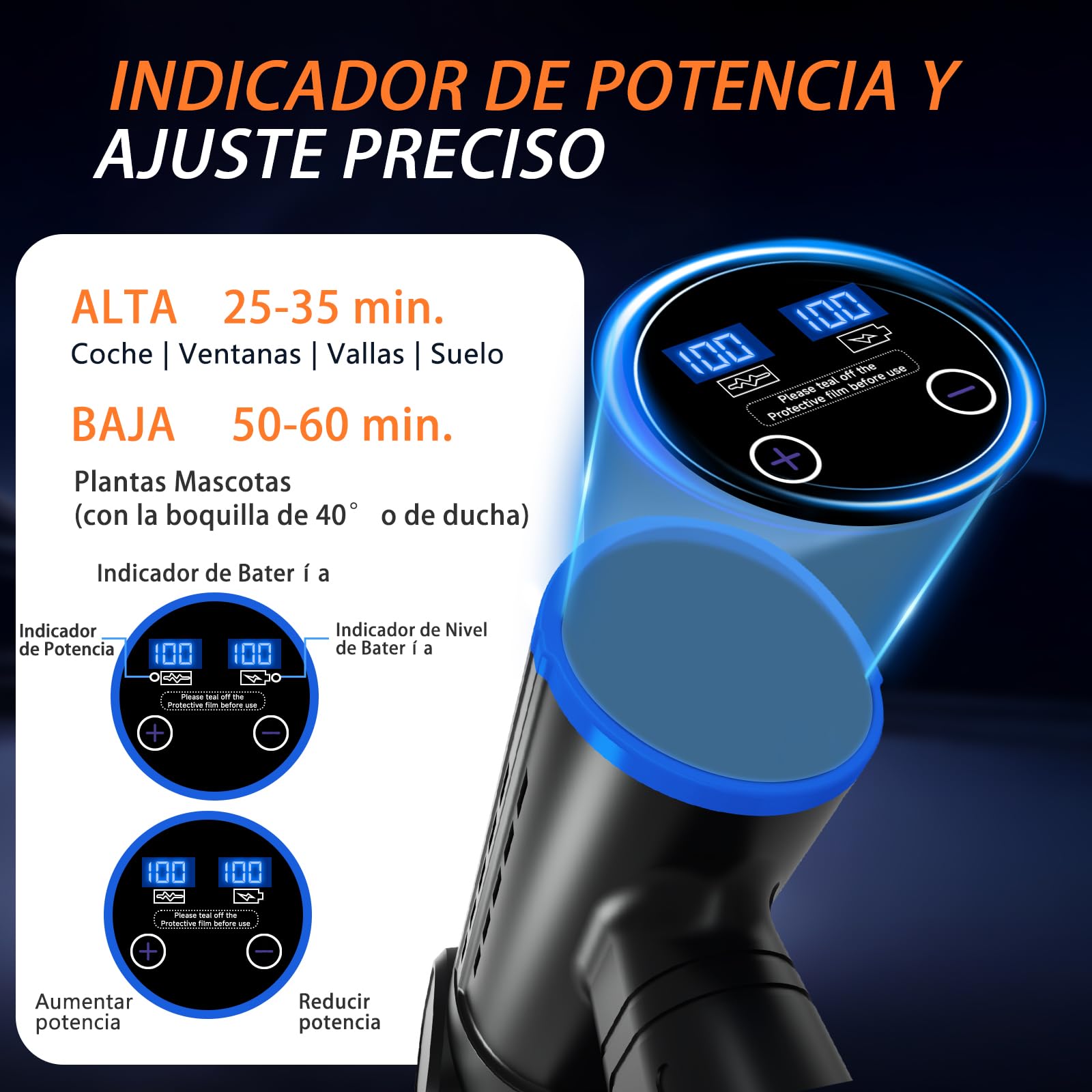 Hidrolimpiadora de Alta Presión, Hidrolimpiadora a Batería con Boquilla 6 en 1,Pistola de Agua a Presión con 2 Baterías, Lavadora Inalámbrica para Limpiar Coche, Terraza, Jardín (JH-19 Azul)