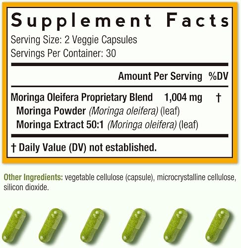 Miniatura 2 de Doctor's Recipes Moringa 11,000 mg de potencia, Superalimento Verde Completo, Apoyo Antioxidante Natural, Sin OMG, 60 cápsulas veganas, Sin cafeína