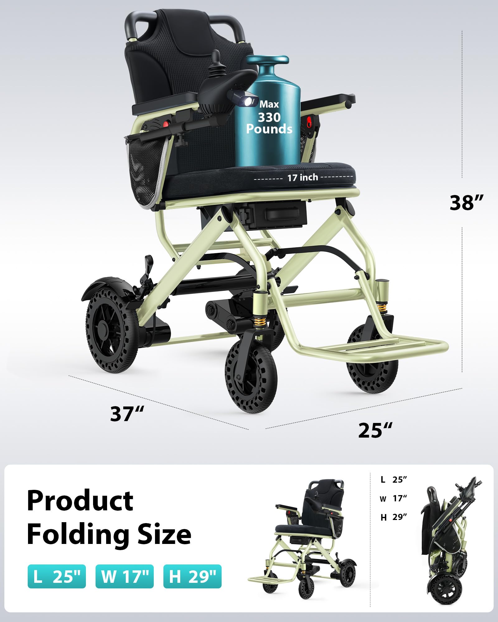 Silla de ruedas eléctrica ligera plegable para adultos y personas mayores, aprox. 15 kg, apta para aviones, soporta hasta 150 kg, alcance de hasta 24 km, motor de 360 W, portátil para viajes y uso