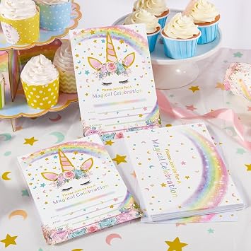 20 Sets Unicorn Party Invitations - Unicorn Party Suppies for Girls Birthday Invitation Cards with Envelopes Fill-in Blank Invite for Kids Summer Baby Shower Decoration