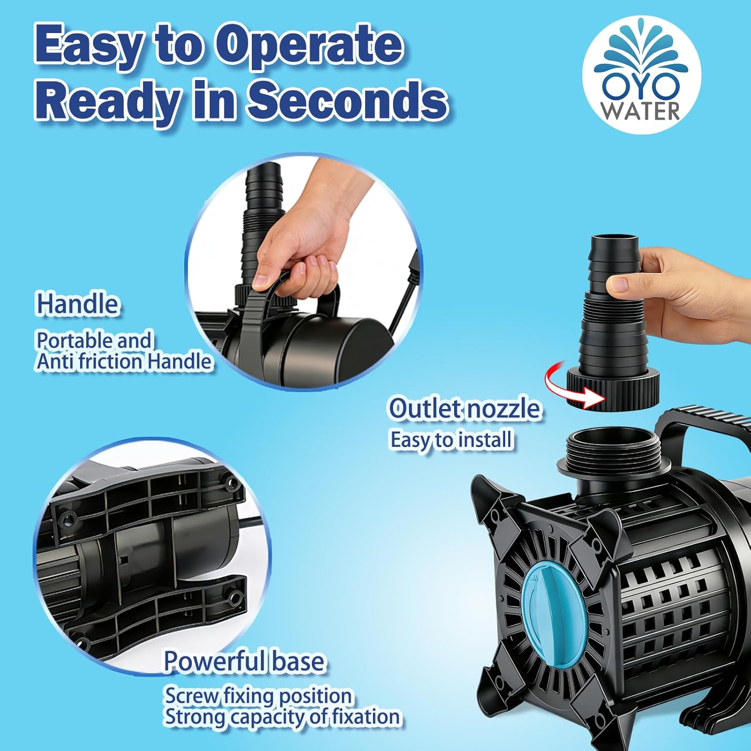 OYO WATER UL-Certified 325W 5100GPH High Flow Pond Pump with 20.3ft Power Cord, Submersible Inline Pump for Koi Ponds, Cascades, Drainage, UL Safety Rated for Outdoor Use