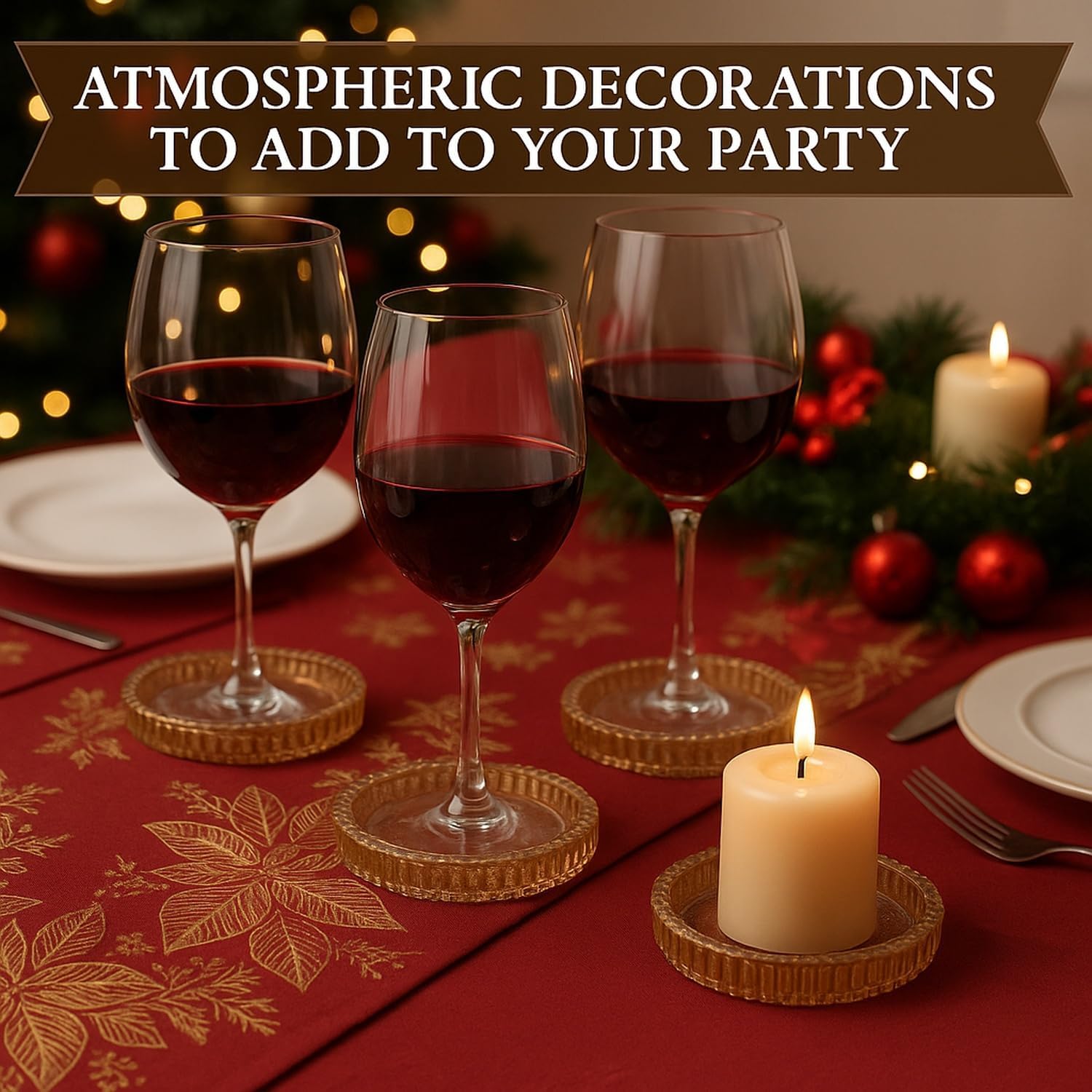 Honeydak Amber Glass Pillar Candle Holder Plates 4'' Round Glass Candle Tray Round Coasters for Table Centerpiece Wedding Party Home Bridal Shower Thanksgiving Christmas Decor(12 Pcs)